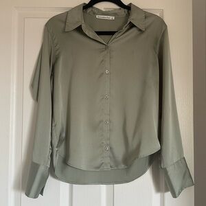 Long-Sleeve Satin Button-Up Shirt